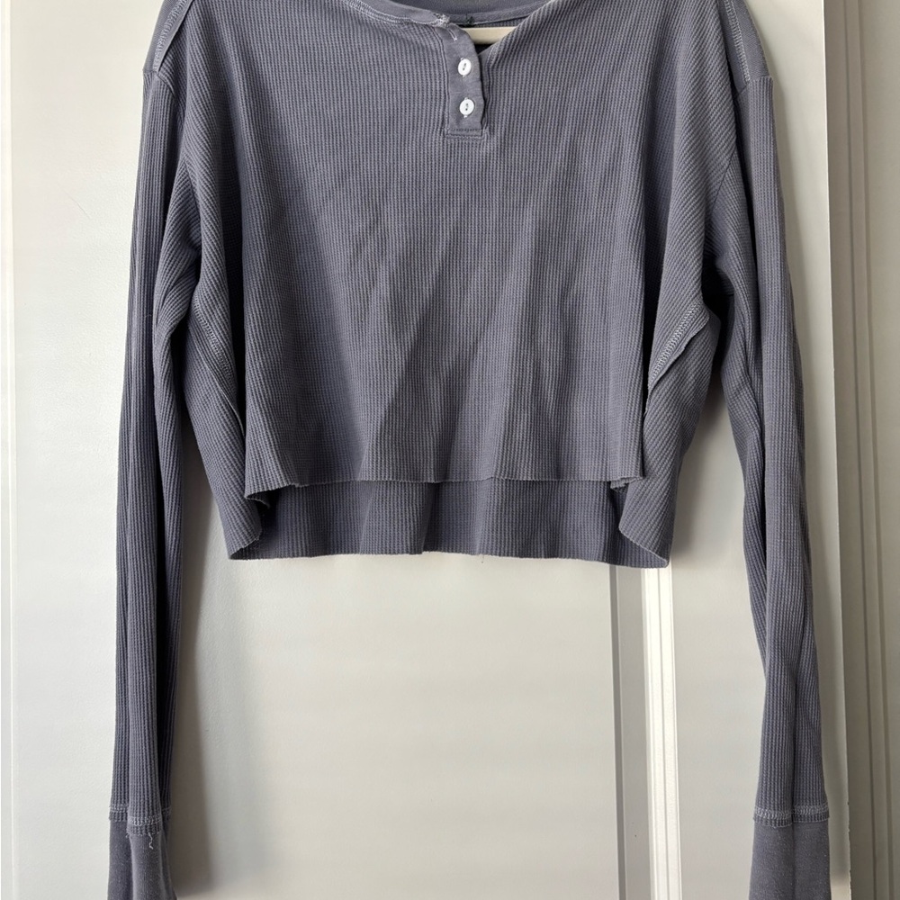 Elegant Charcoal Long Sleeve Crop Top